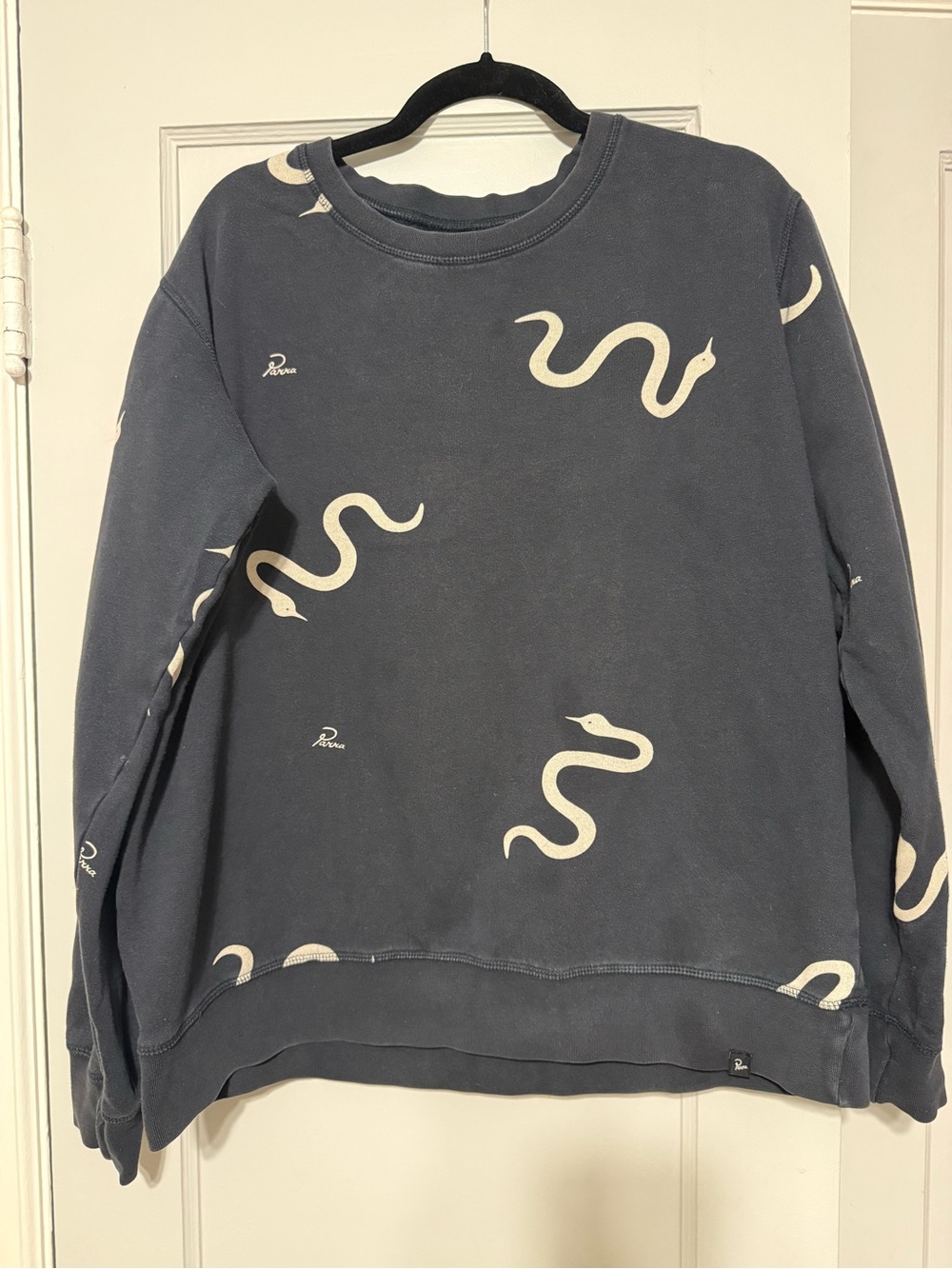 Parra Navy Crewneck Sweatshirt with Cream Snake Print